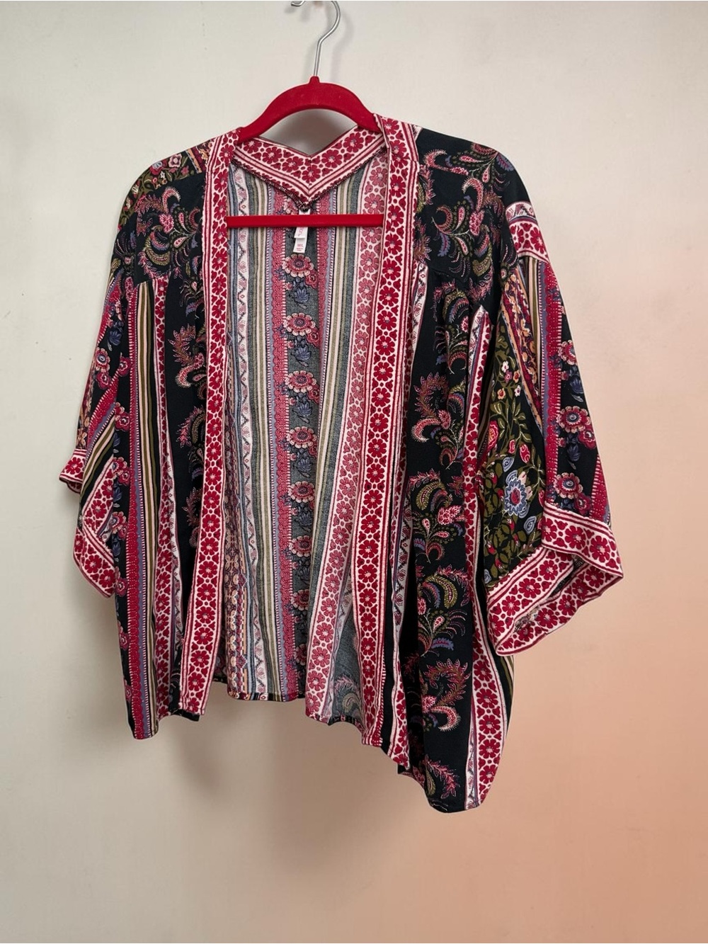 Xhilaration Red and Pink Striped Floral Boho Top - Picture 2 of 6